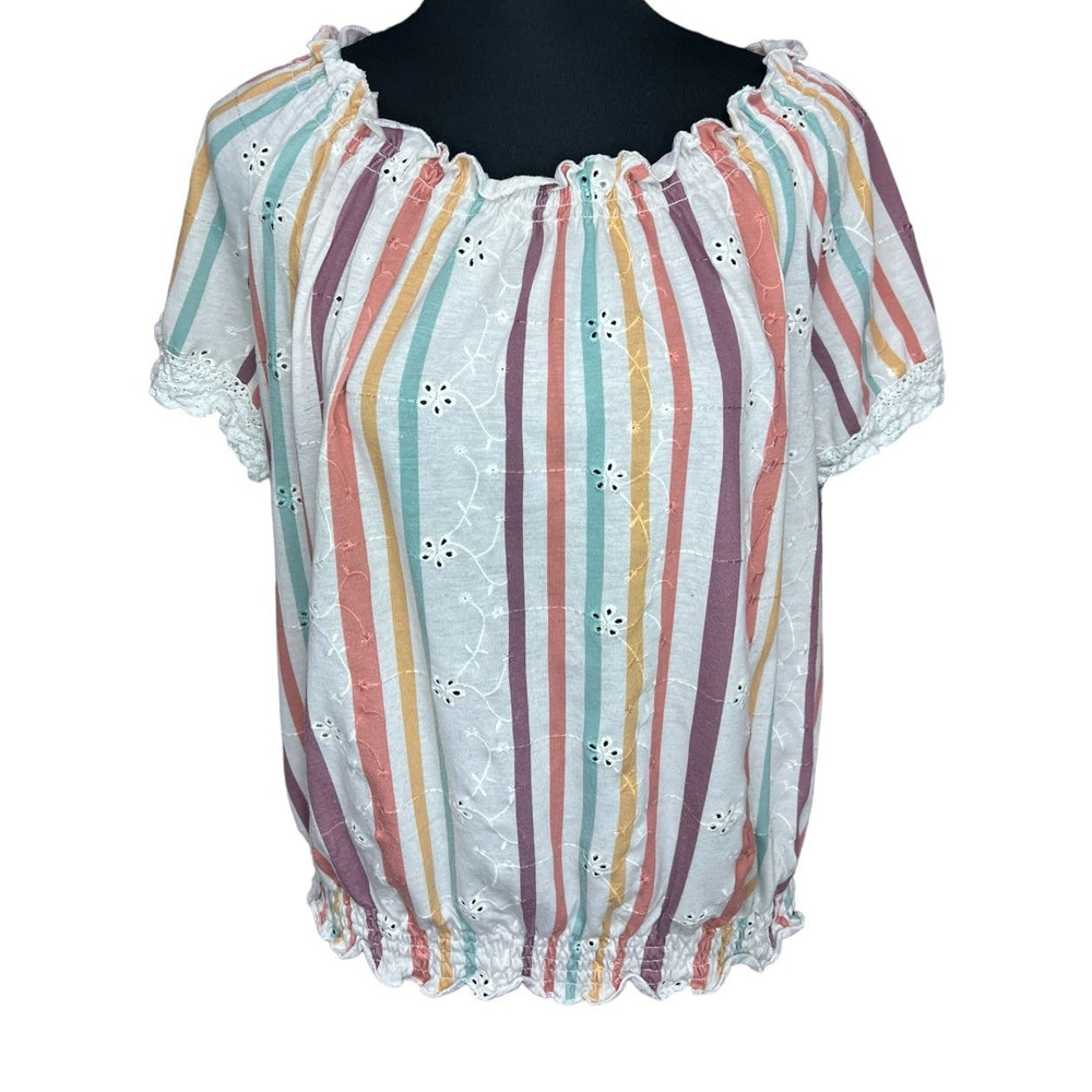 French Laundry Multi Colored Striped Peasant Blouse, Size XL